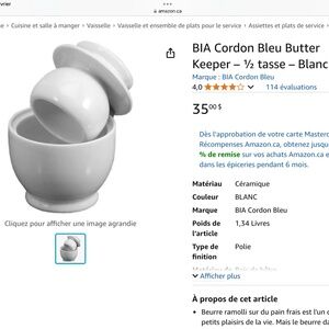 CORDON BLEU WHITE CERAMIC BUTTER BELL/BUTTER CROCK